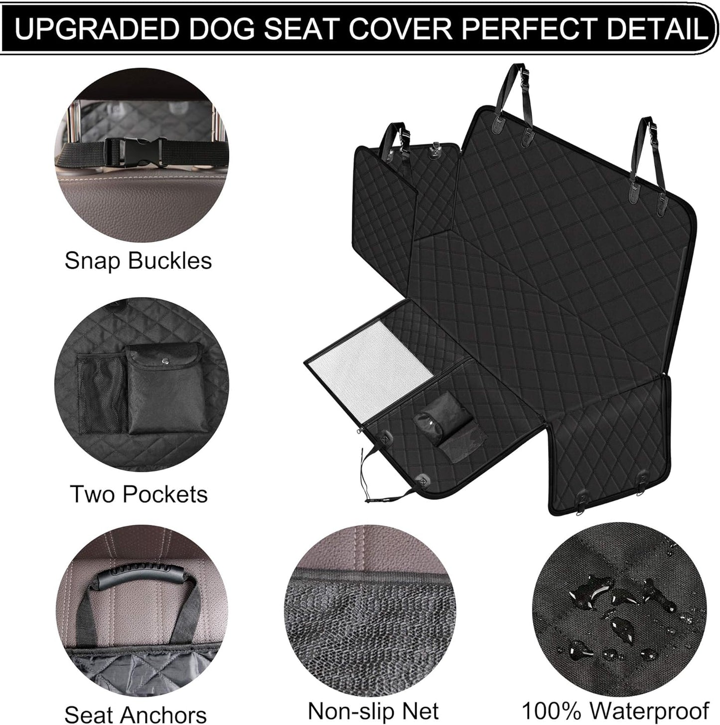 Dog Car Seat Cover with Storage Pockets Mesh Visual Window, Waterproof Nonslip , Heavy Duty Scratchproof Pet Dog Back Seat Cover Hammock for Cars Trucks and Suvs