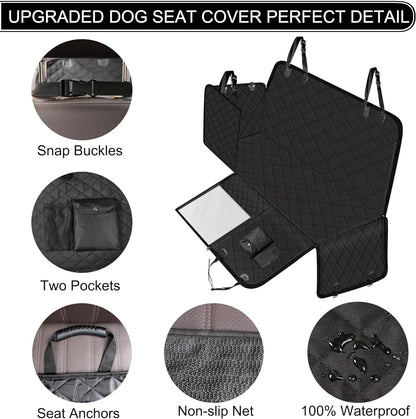 Dog Car Seat Cover with Storage Pockets Mesh Visual Window, Waterproof Nonslip , Heavy Duty Scratchproof Pet Dog Back Seat Cover Hammock for Cars Trucks and Suvs