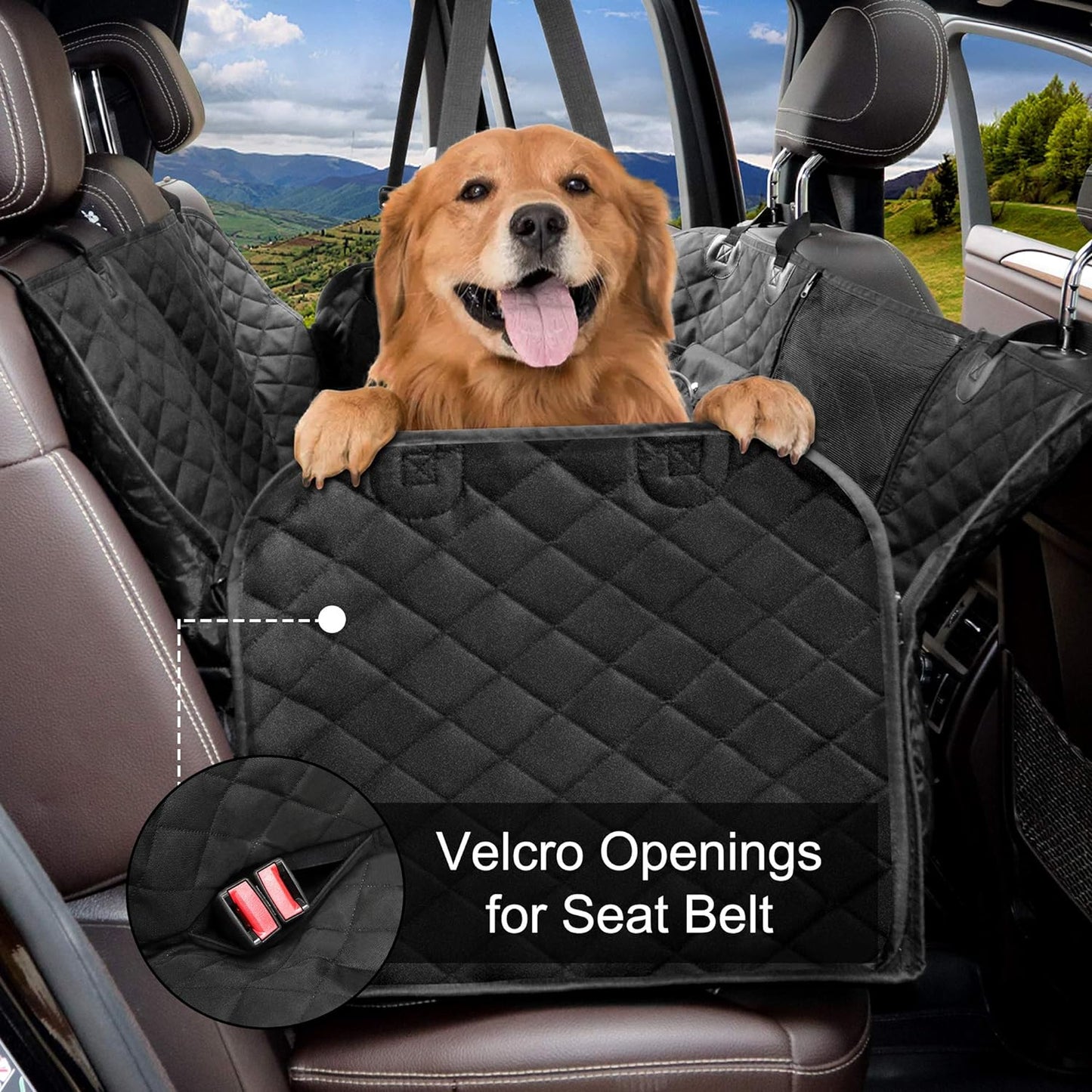 Dog Car Seat Cover with Storage Pockets Mesh Visual Window, Waterproof Nonslip , Heavy Duty Scratchproof Pet Dog Back Seat Cover Hammock for Cars Trucks and Suvs