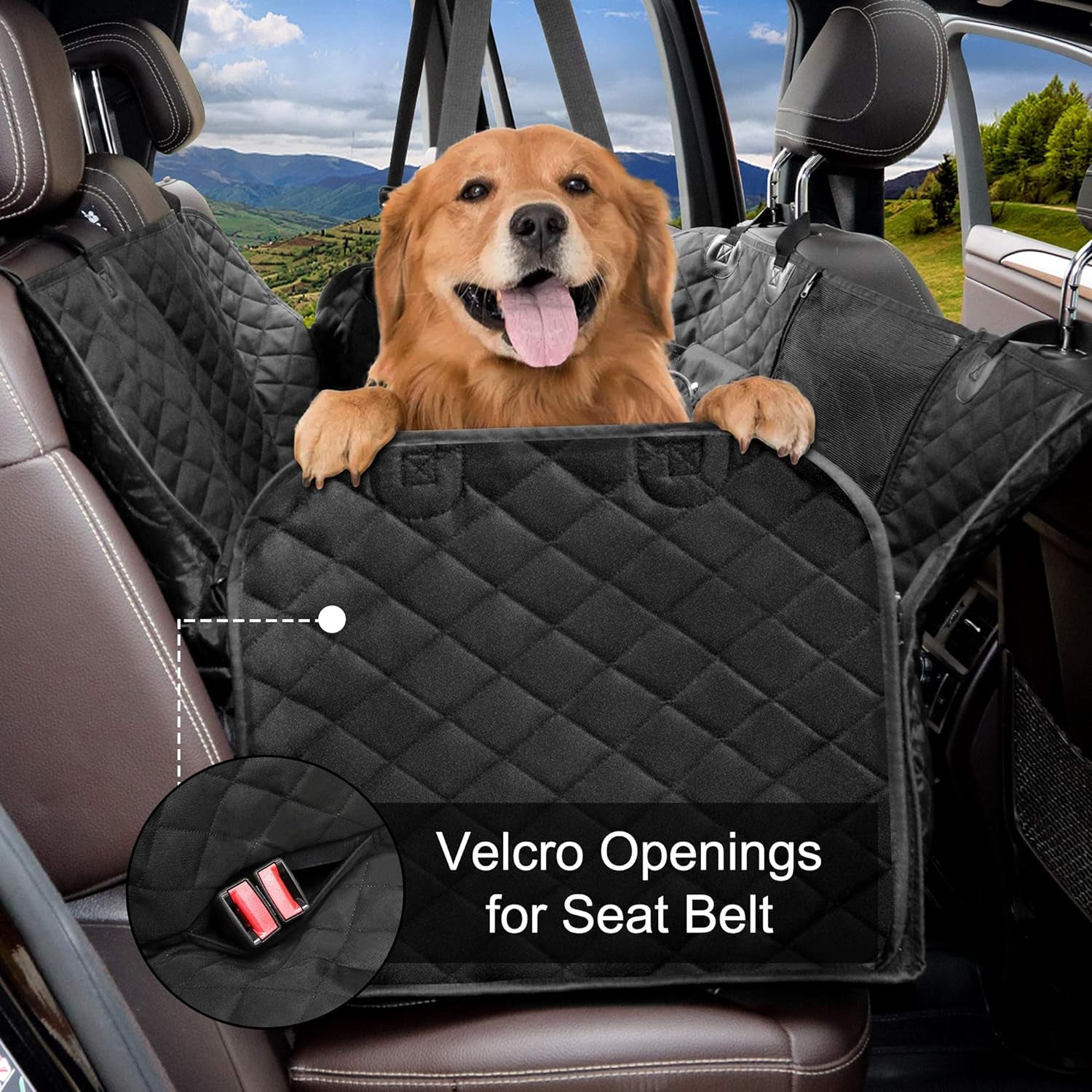Dog Car Seat Cover with Storage Pockets Mesh Visual Window, Waterproof Nonslip , Heavy Duty Scratchproof Pet Dog Back Seat Cover Hammock for Cars Trucks and Suvs